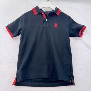 EUC Boys Psycho Bunny Polo Short Medium size 10/12 Black and Hot Pink